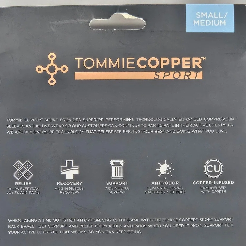 Tommie Copper Sport Support Back Wrap Small Medium Copper Infused‎ Anti Odor
